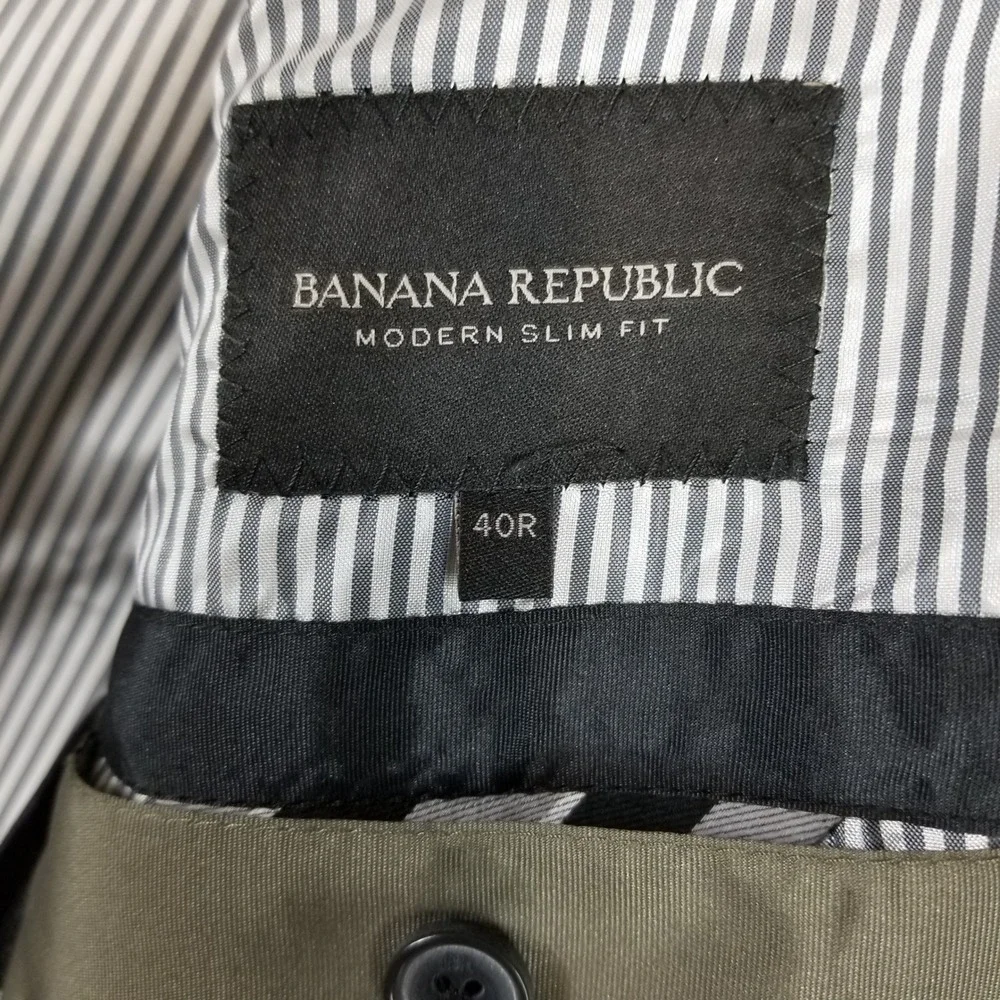 Banana Republic Modern Slim Fit Grey Herringbone 100% Wool Blazer Sport Coat 40R